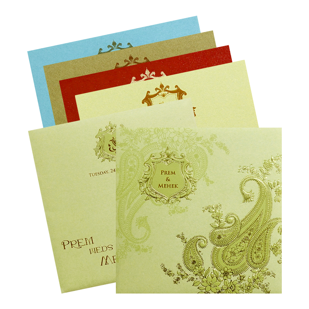 Golden Paisley Floral Wedding Card-KPR06090