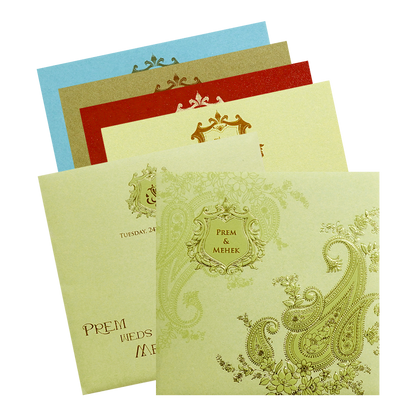 Golden Paisley Floral Wedding Card-KPR06090