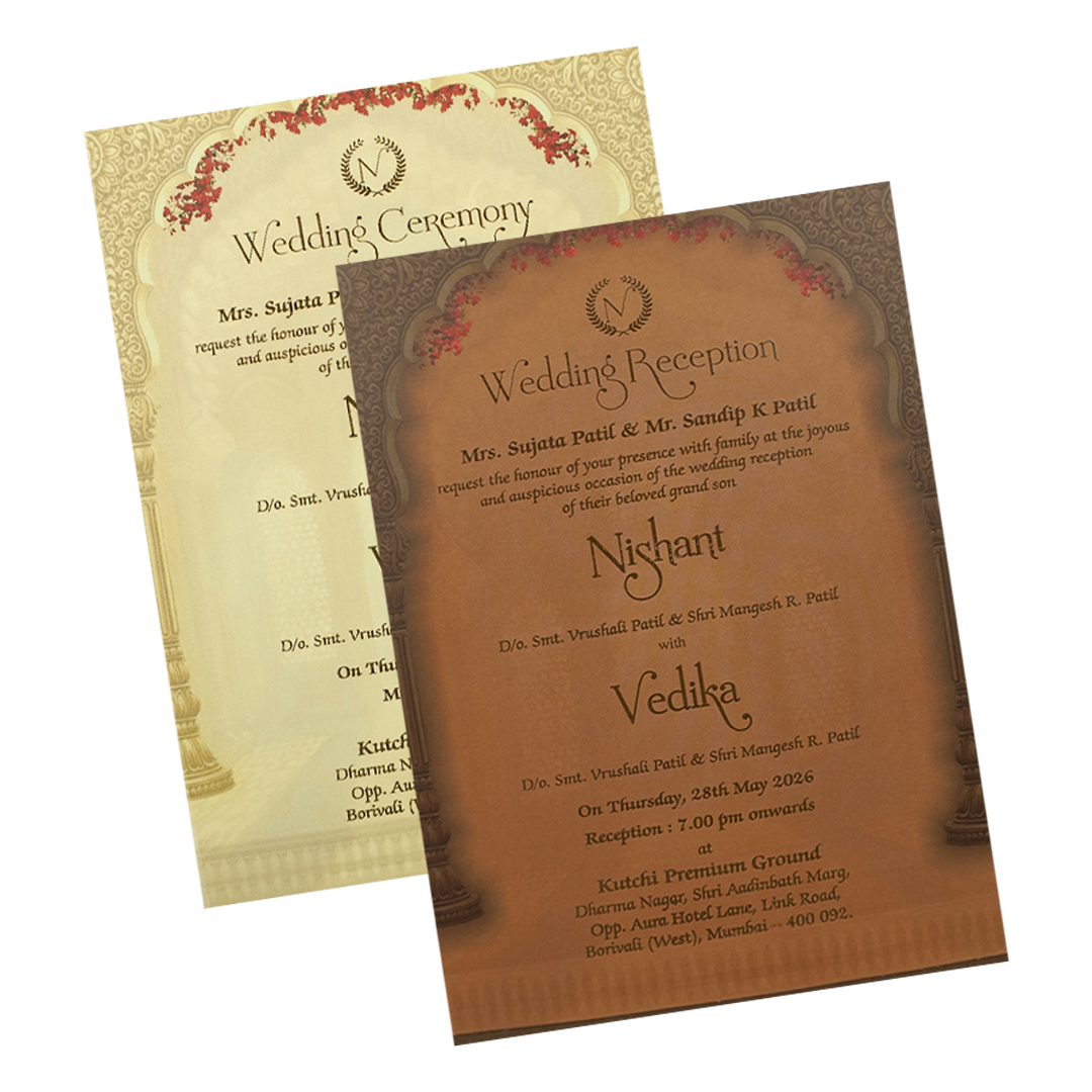 Brown Palace Elephant Padded Wedding Card-KRE27980