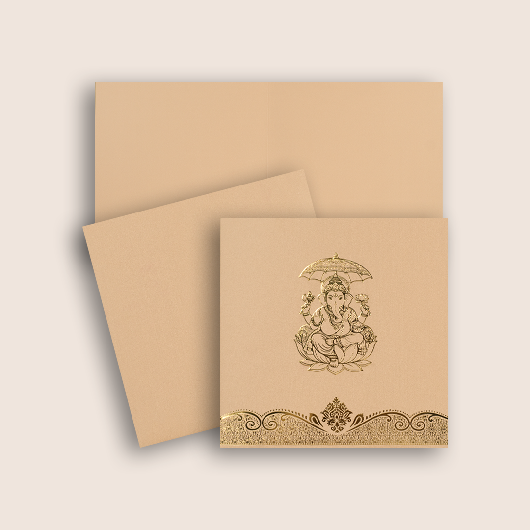 Pastel Pink Embossed Lord Ganesha Wedding Card - KNTR2503P