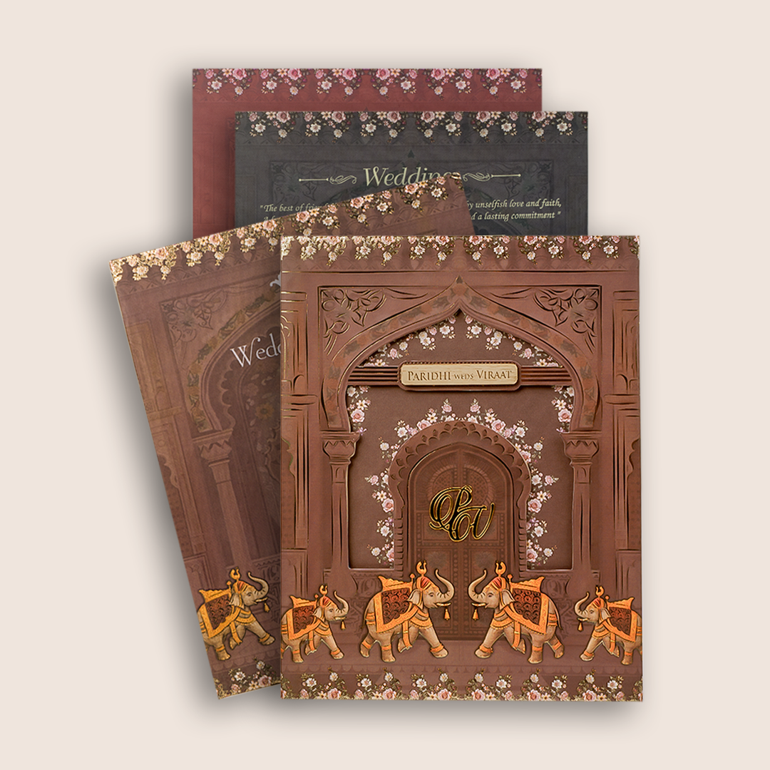 Brown Elephant Laser Cut Padded Invitation Card - KVN07920