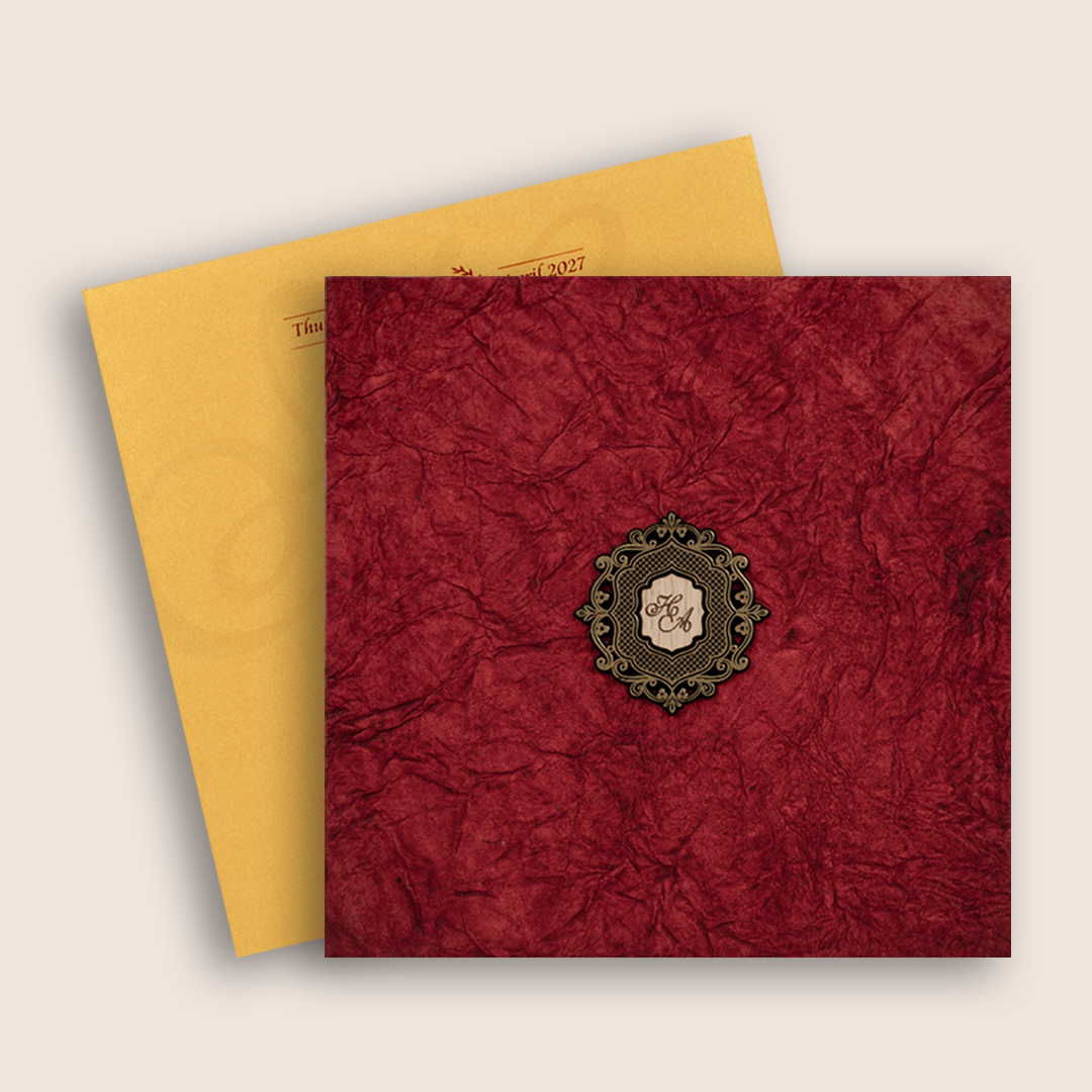 Elegant Red Handmade Paper Wedding Card - KPR07400