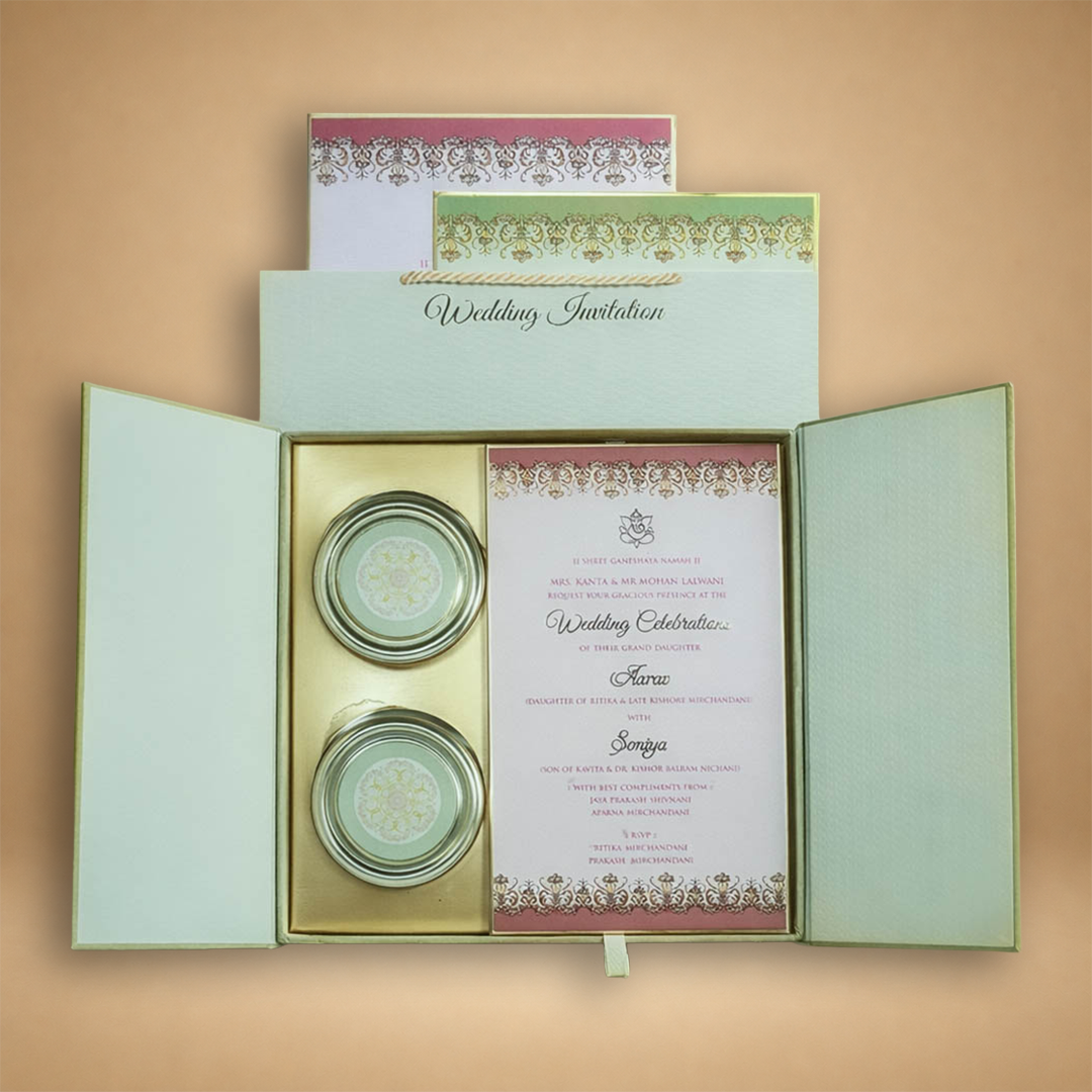 Green Emblem Wedding Invitation Box-KMMEX8390