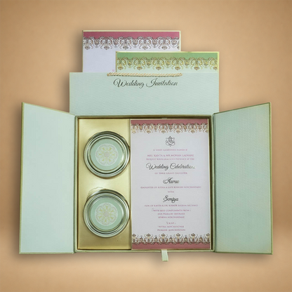 Green Emblem Wedding Invitation Box-KMMEX8390