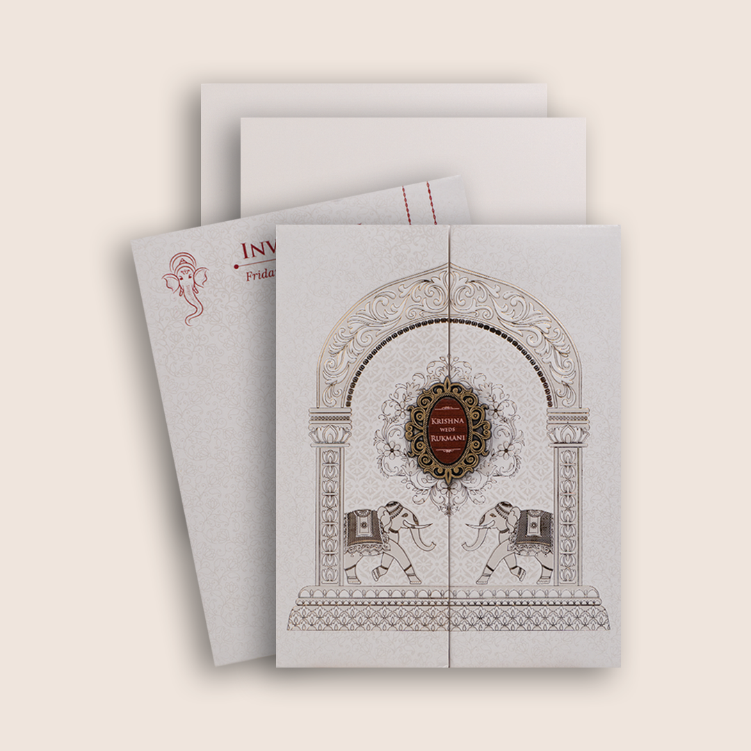 White Elephant Floral Padded Invitation Card - KJTS1945