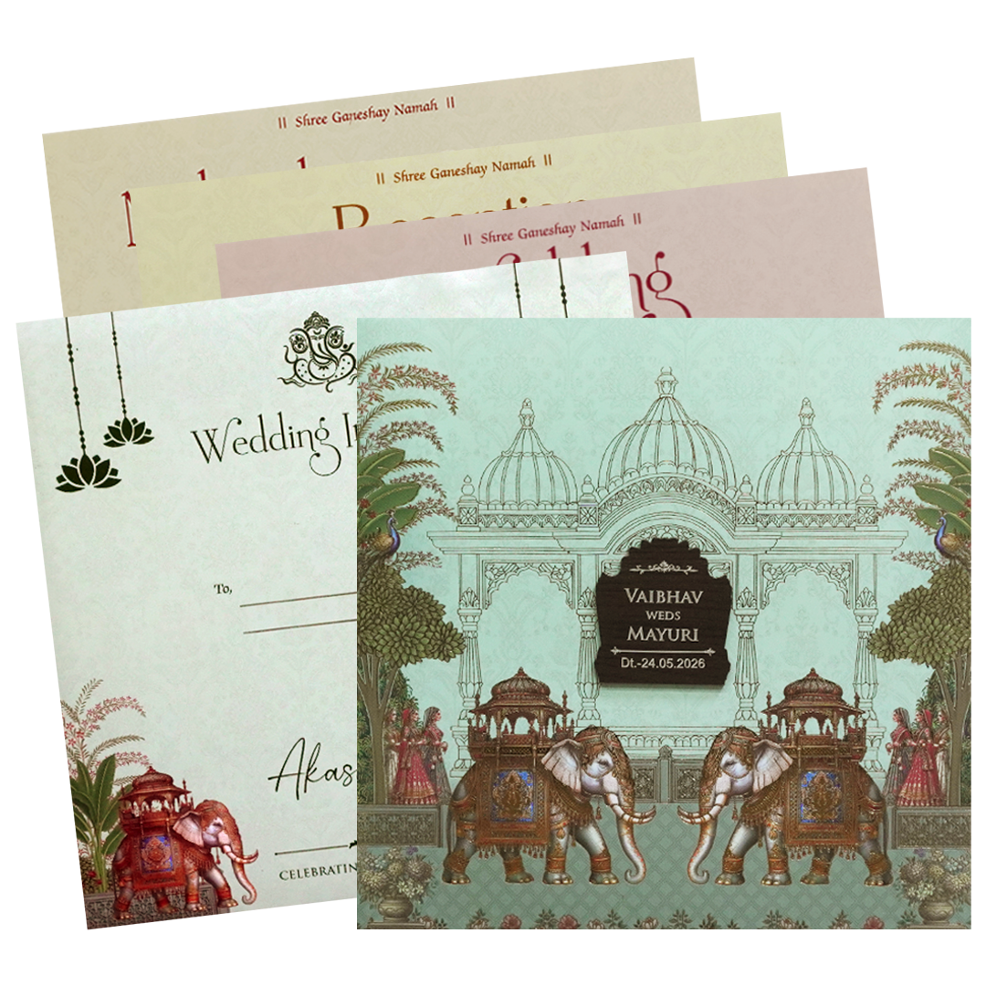 Green Heritage Padded Wedding Card - KSH72700