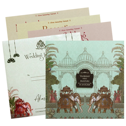 Green Heritage Padded Wedding Card - KSH72700