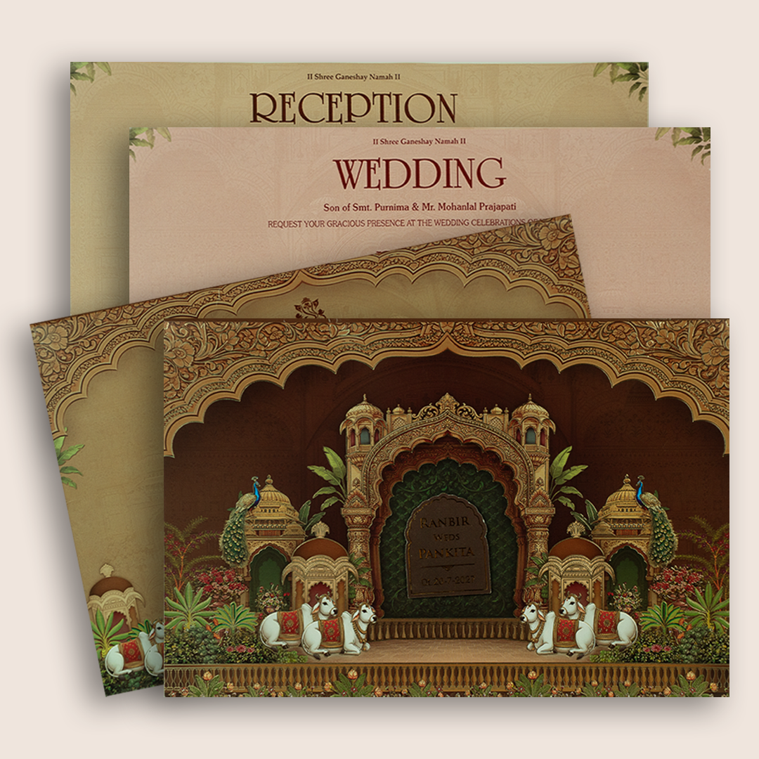 Brown Kaamadhenu Marriage Invitations - KSH18860