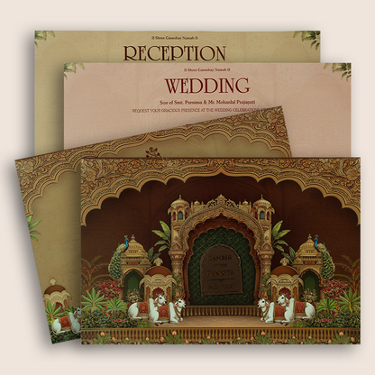 Brown Kaamadhenu Box Marriage Invitations - KSH18860