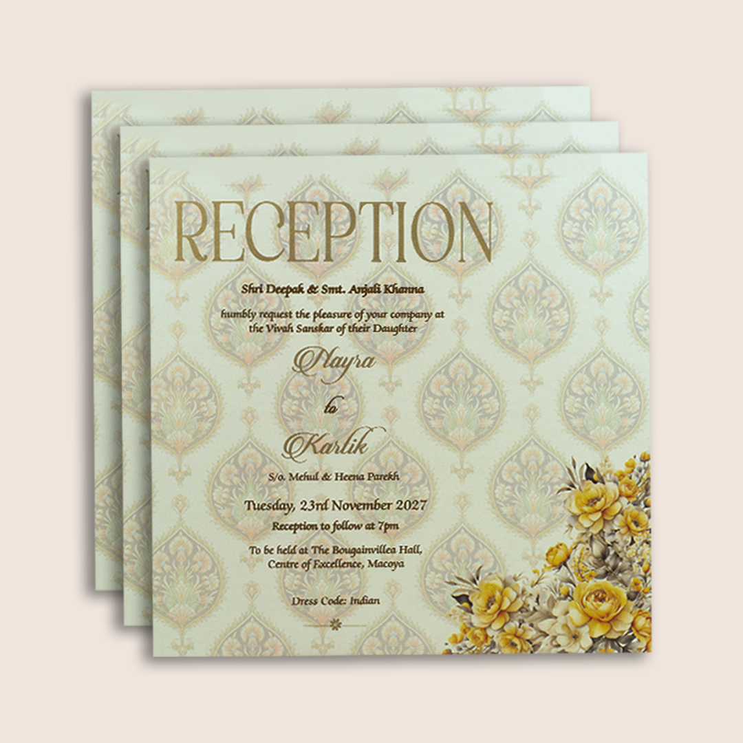 White Embossed Floral Padded Wedding Invitation Card - KPR024110