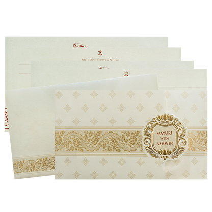 Ivory Gold Regal Wedding Card-KPR06420