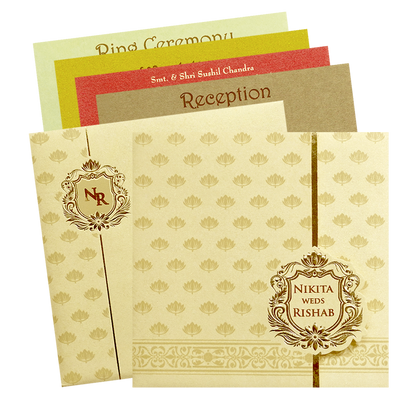 Ivory Gold Lotus Pattern Wedding Invitation Card-KPR06200