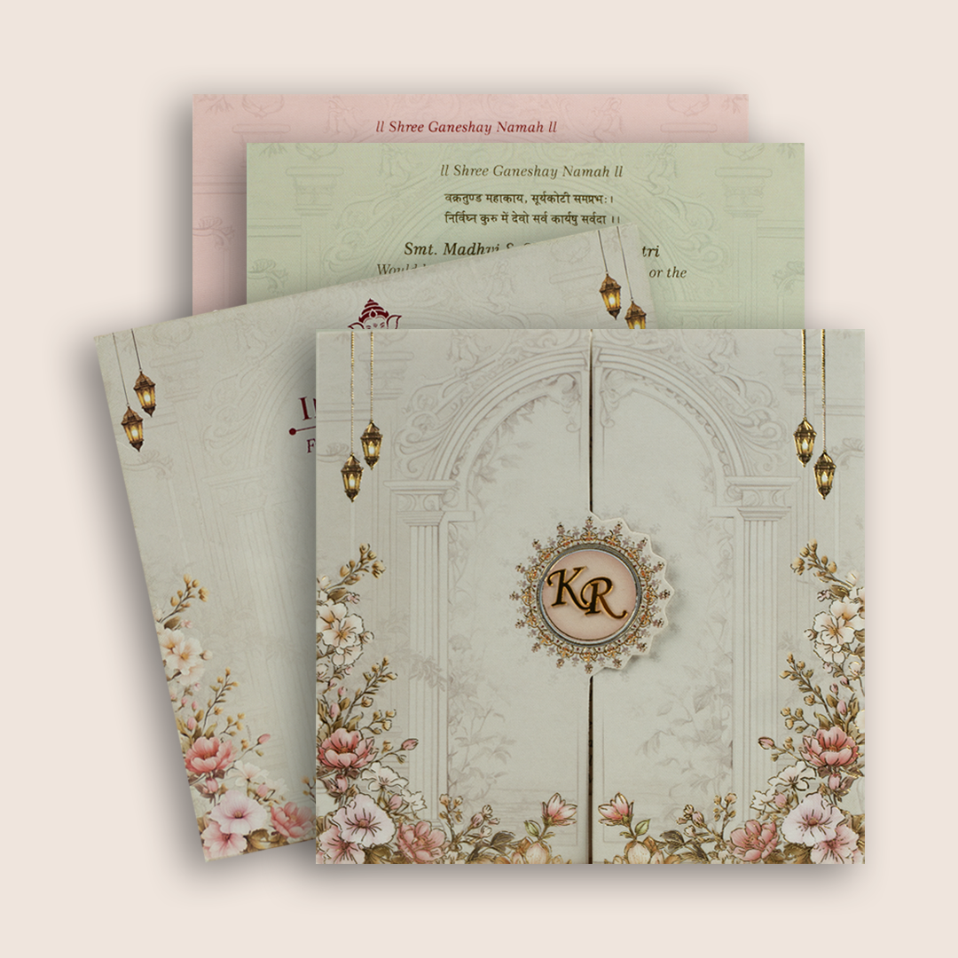 White Floral Door Style Invitation Card - KJTS1914