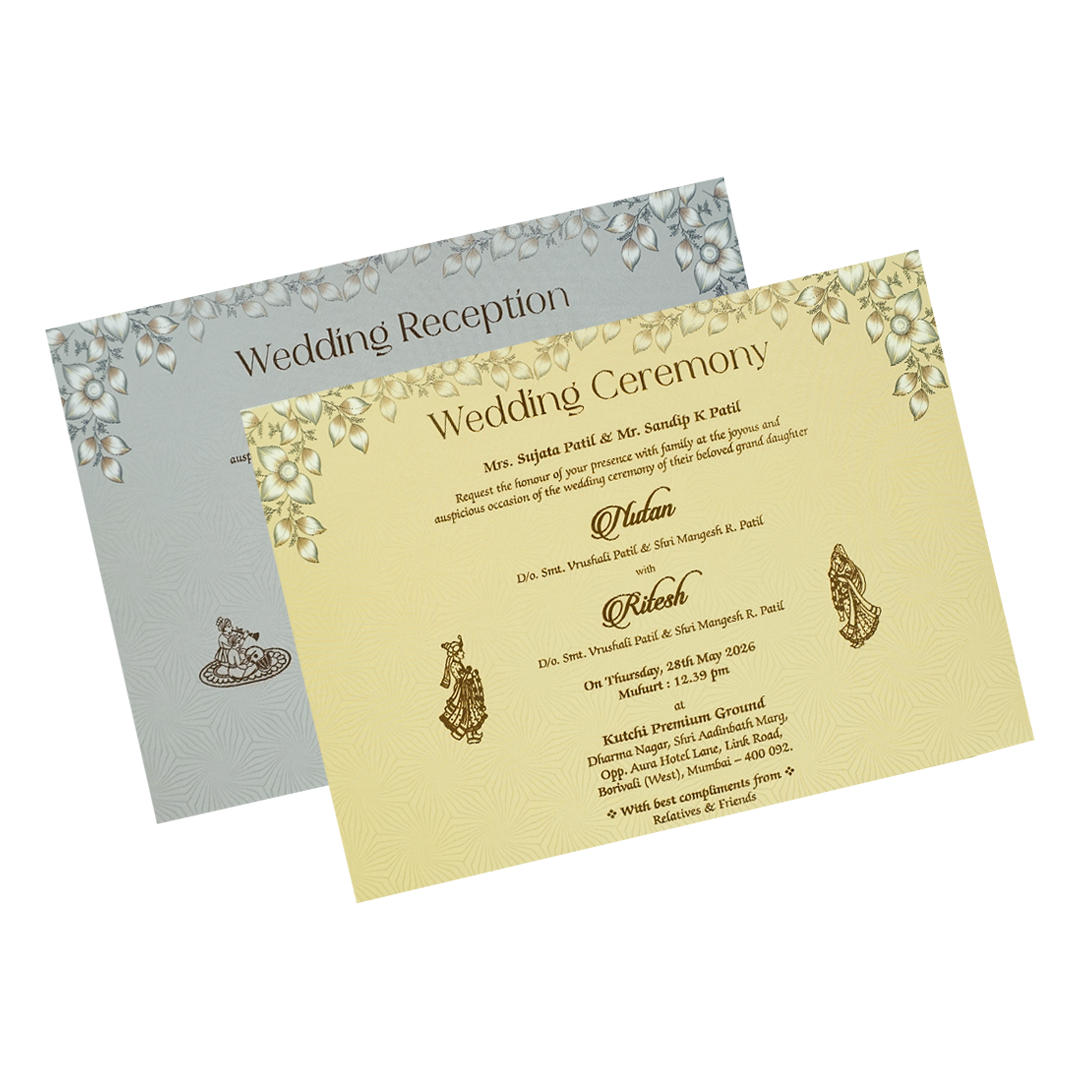 Grey Floral Gold Frame Padded Wedding Card-KRE27990