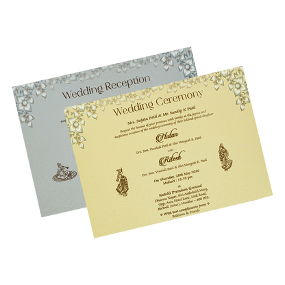 Grey Floral Gold Frame Padded Wedding Card-KRE27990