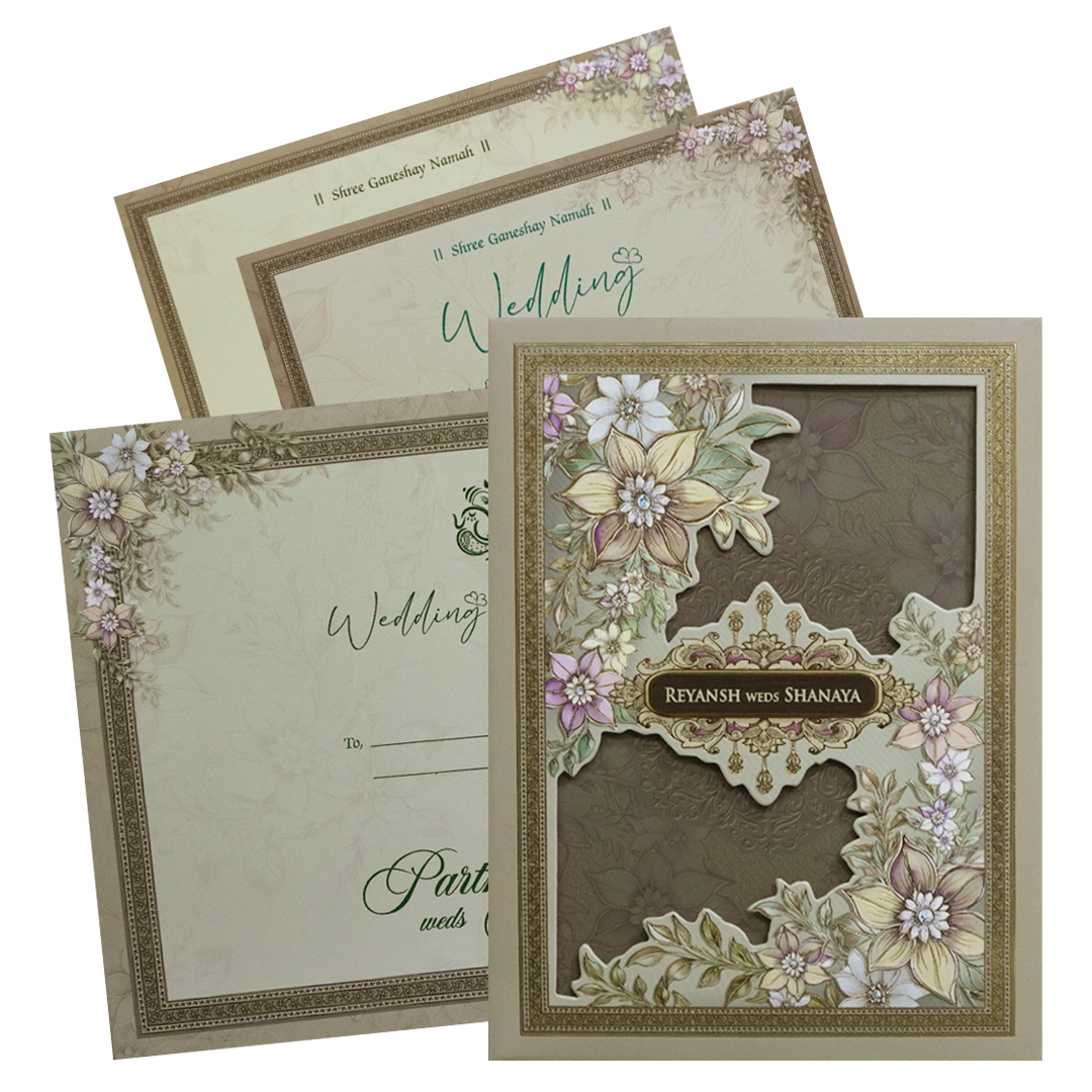 Grey Floral Padded Wedding Card- KSH72480