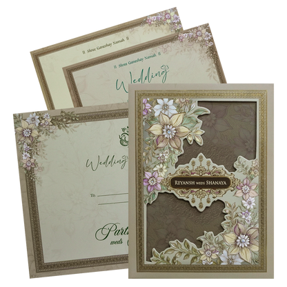 Grey Floral Padded Wedding Card- KSH72480