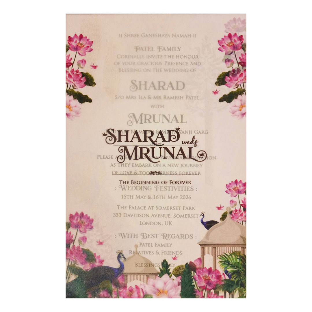 Pink Lotus Peacock Wedding Card-KSH71010