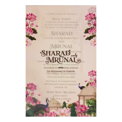 Pink Lotus Peacock Wedding Card-KSH71010