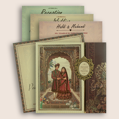 Brown Bride Groom Padded Door Style Invitation Card - KSH18770