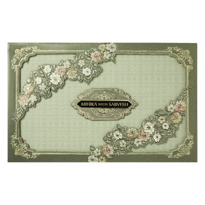 Grey Pastel Floral Padded Wedding Card-KSSC2440