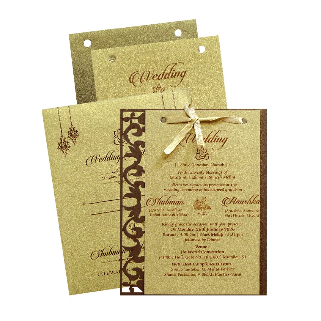 Metallic Gold Laser Cut Wedding Card-KRB07110