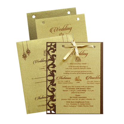 Metallic Gold Laser Cut Wedding Card-KRB07110
