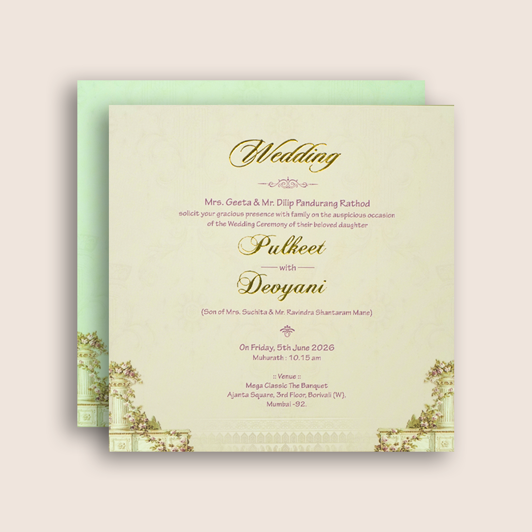 White Floral Door Style Padded Wedding Card - KJTS1819