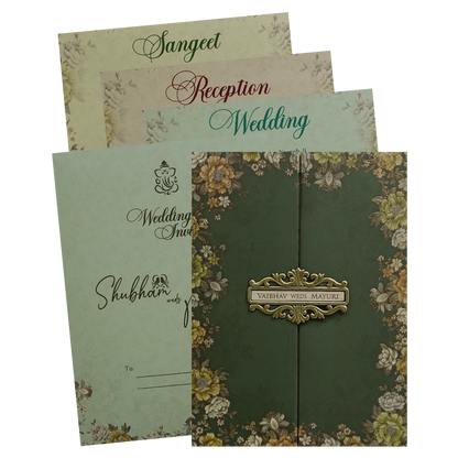 Green Floral Padded Wedding Card - KSH72580