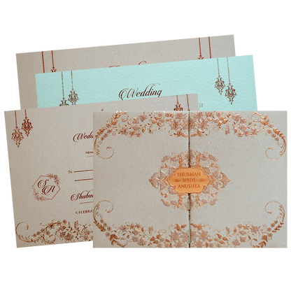 Royal Cream Embossed Gold Foil Wedding Invitation Card - KRB09750