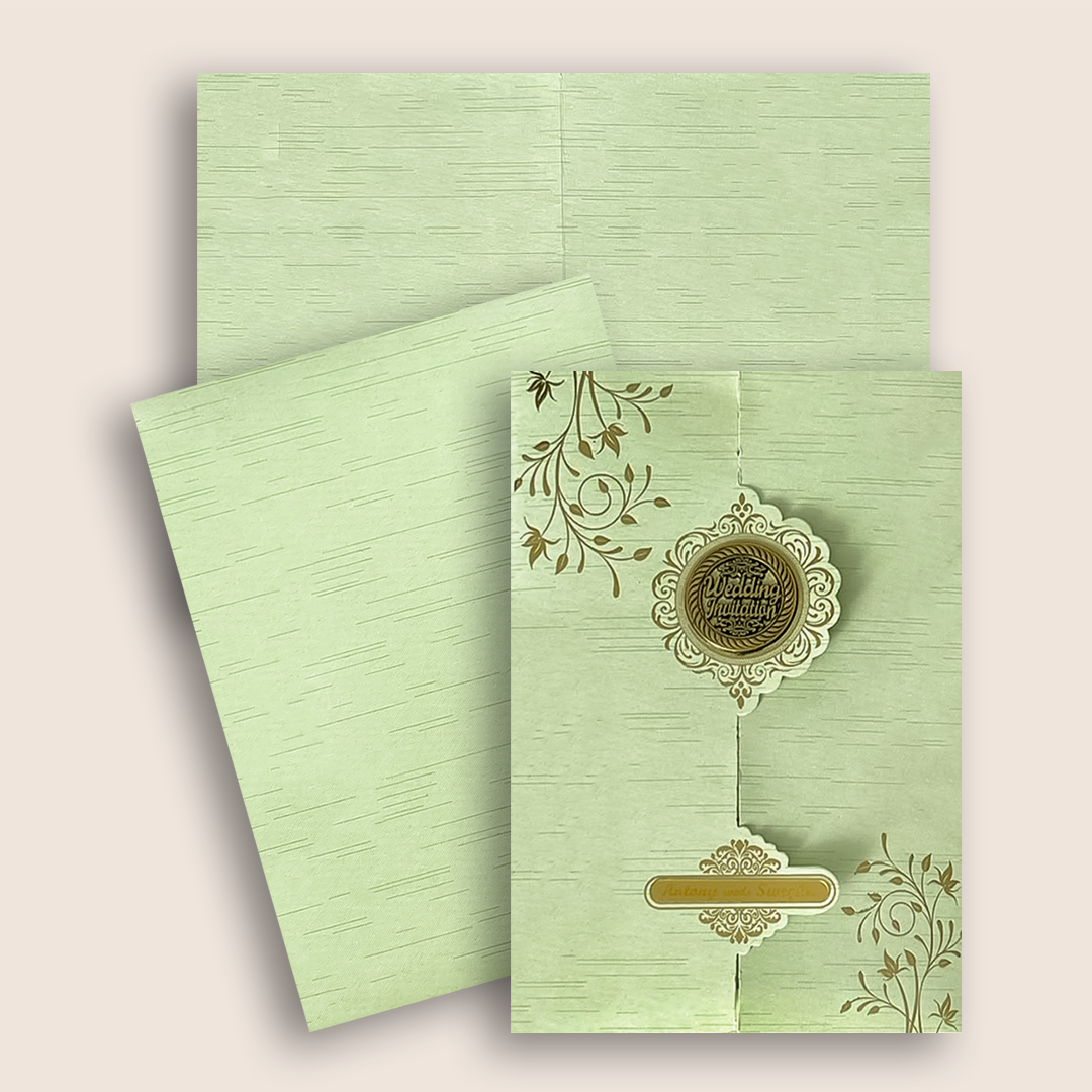 Green Floral Door Style Wedding Invitation - KNT2701GN
