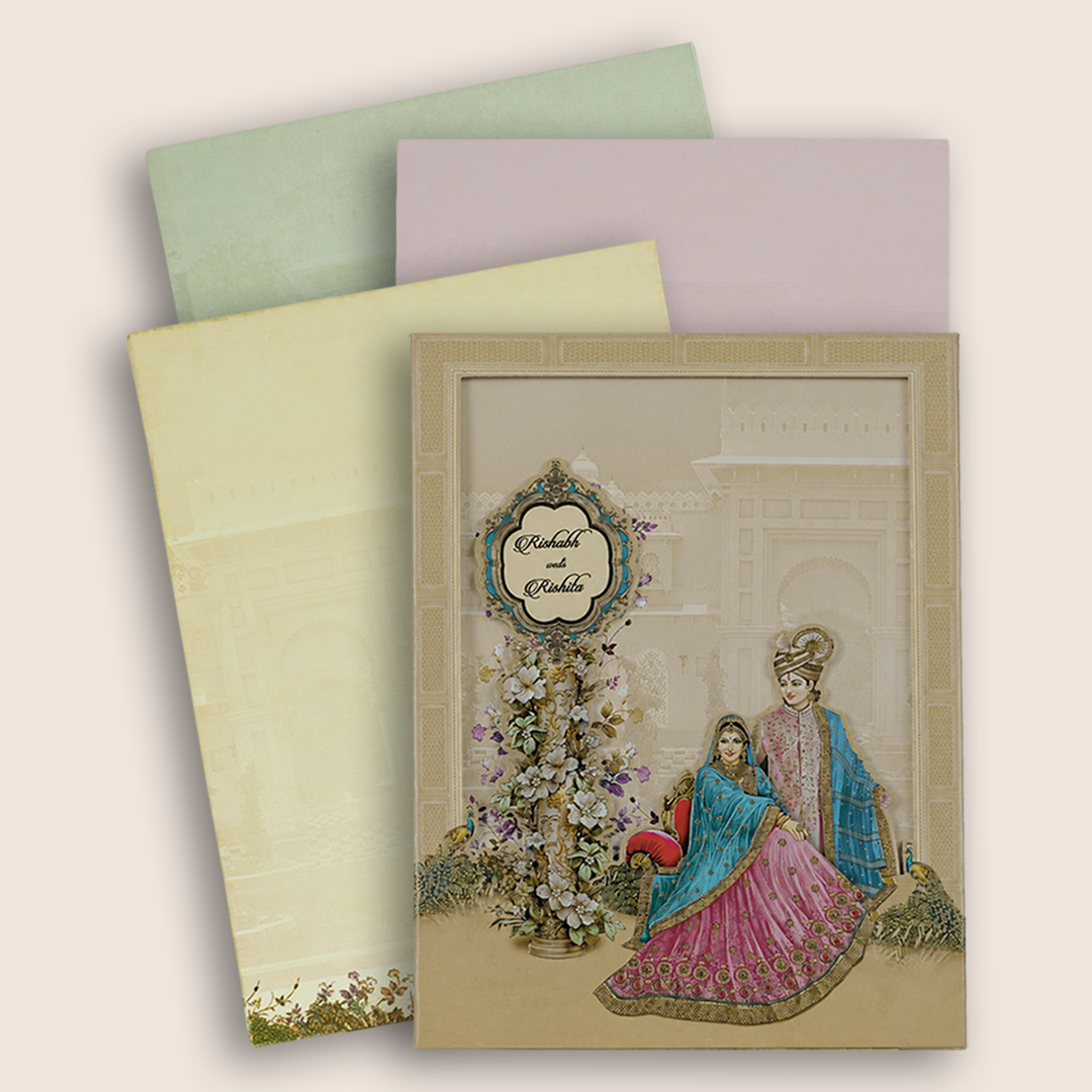 Sandal Laser Cut Bride Groom Padded Wedding Card - KAA05830