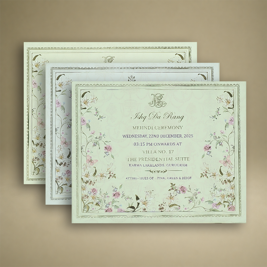Cream Premium Floral Luxury Invitation Box - KNLW202534