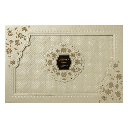 Cream Gold Floral Padded Wedding Card-KSSC2160