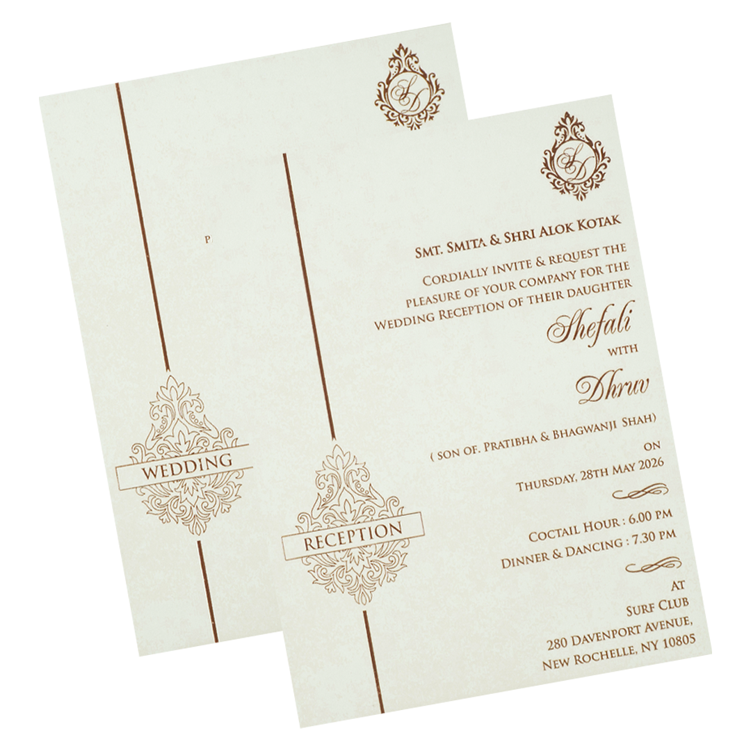 White Embossed Arch Padded Wedding card-KRE28150