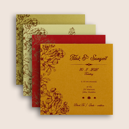 Yellow Embossed Floral Door Style Wedding Card - KPR06070