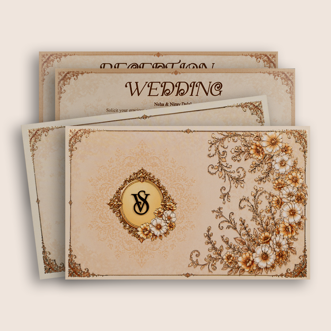 Peach Embossed Floral Invitation Card - KPR07100