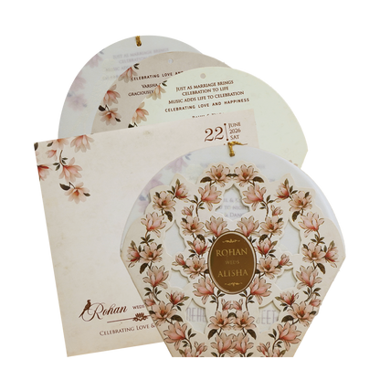 Ivory Cream Floral Laser-cut Wedding Card - KFR16180