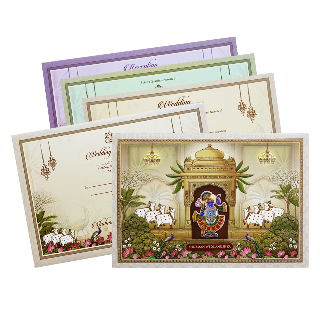 Check out Pichwai Art Padded Embossed Wedding Invitation Card at best price. ?WhatsApp Support ?Express Delivery.