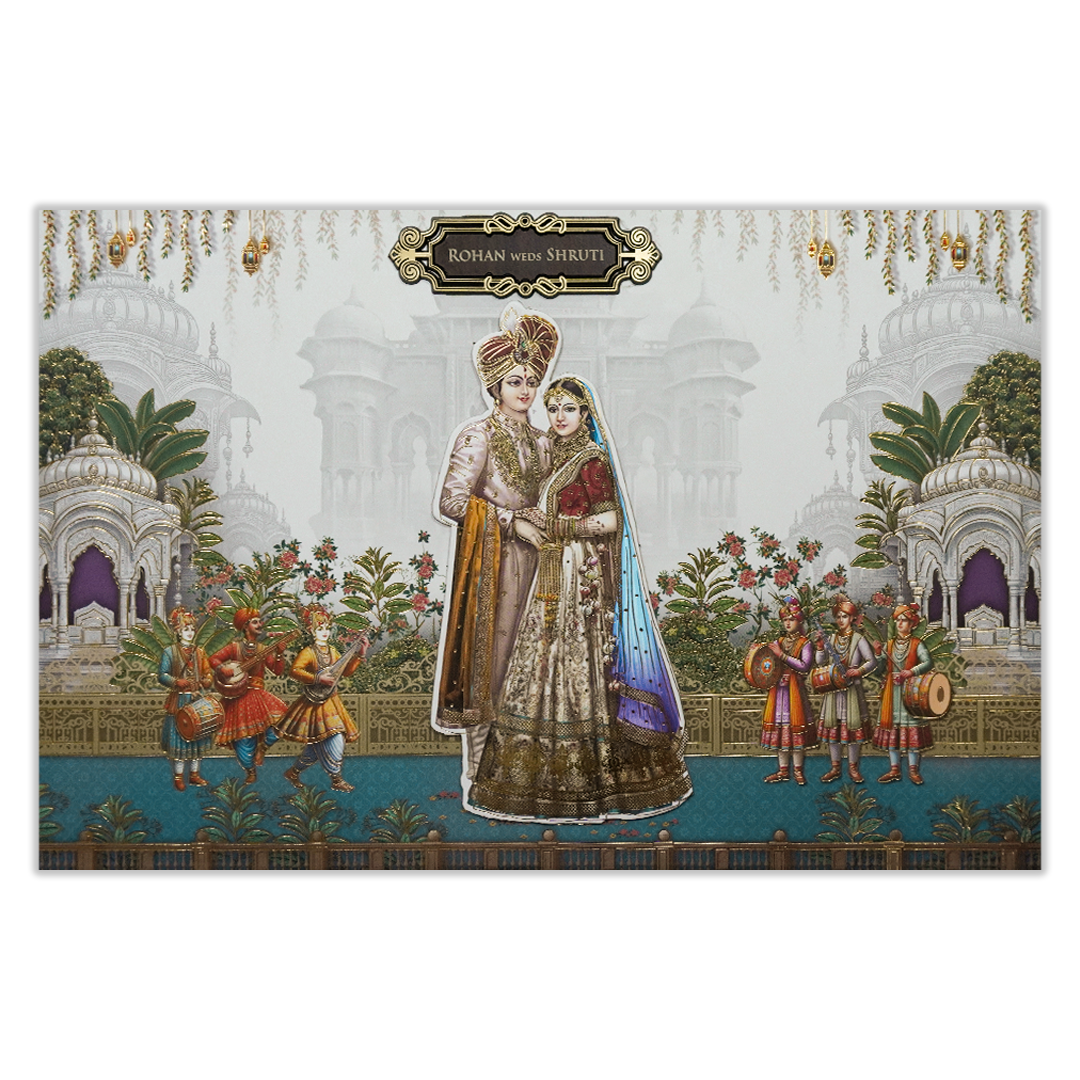 White Royal Bride Groom Padded Wedding Card - KSH72080