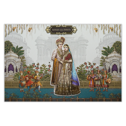 White Royal Bride Groom Padded Wedding Card - KSH72080