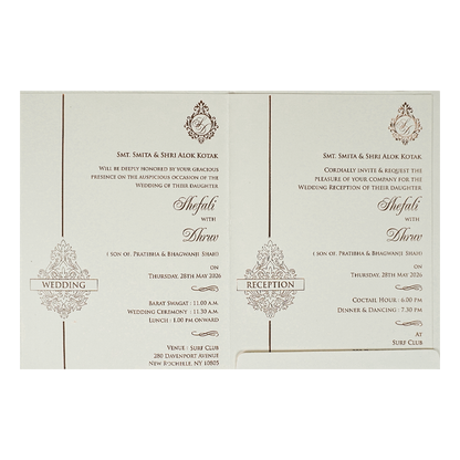 White Embossed Royal Elephant Wedding Card-KRE28420