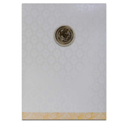 White Pastel Yellow Ganesha Temple Wedding Card-KNA2401Y
