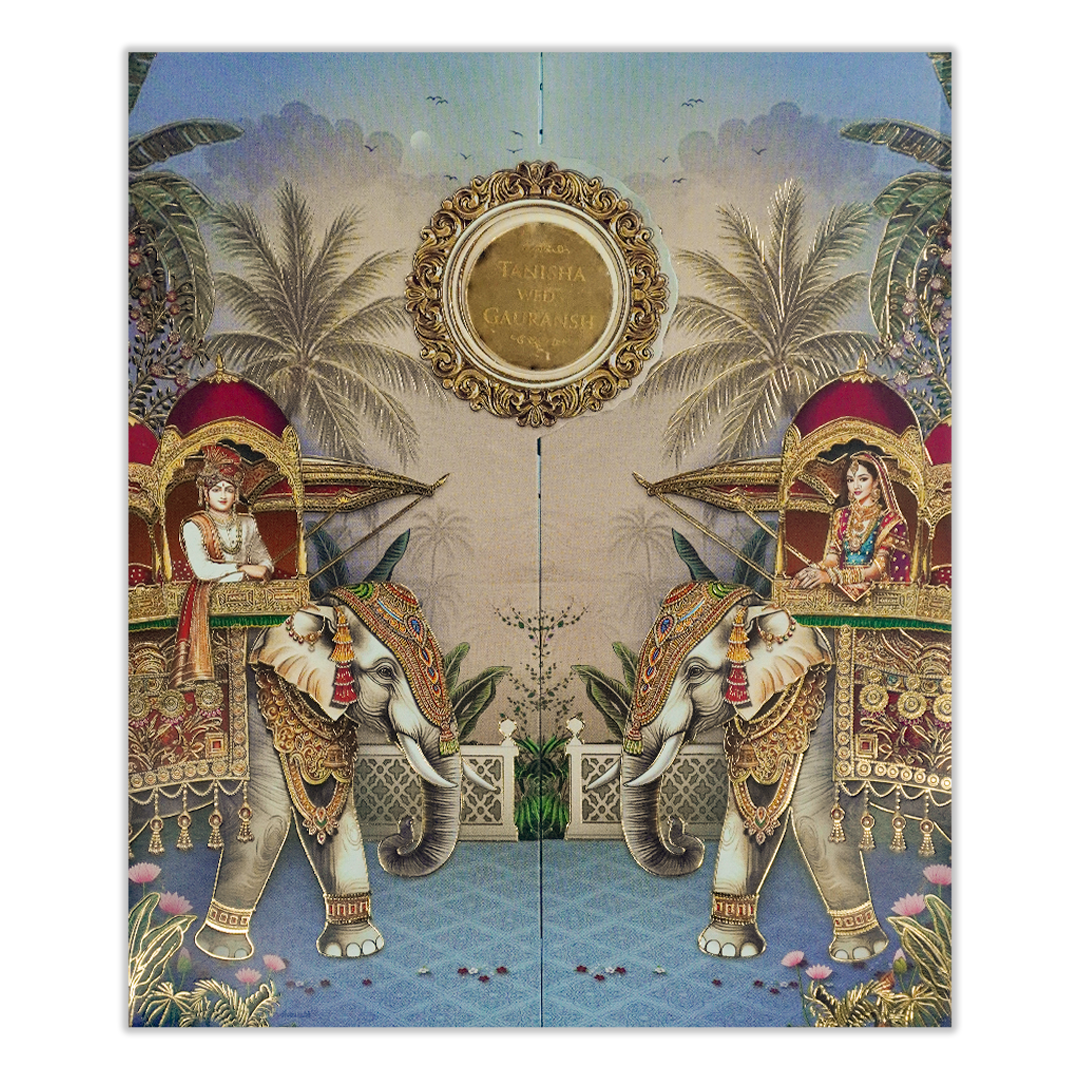 Blue Palms Elephant Wedding Card-KSH73040