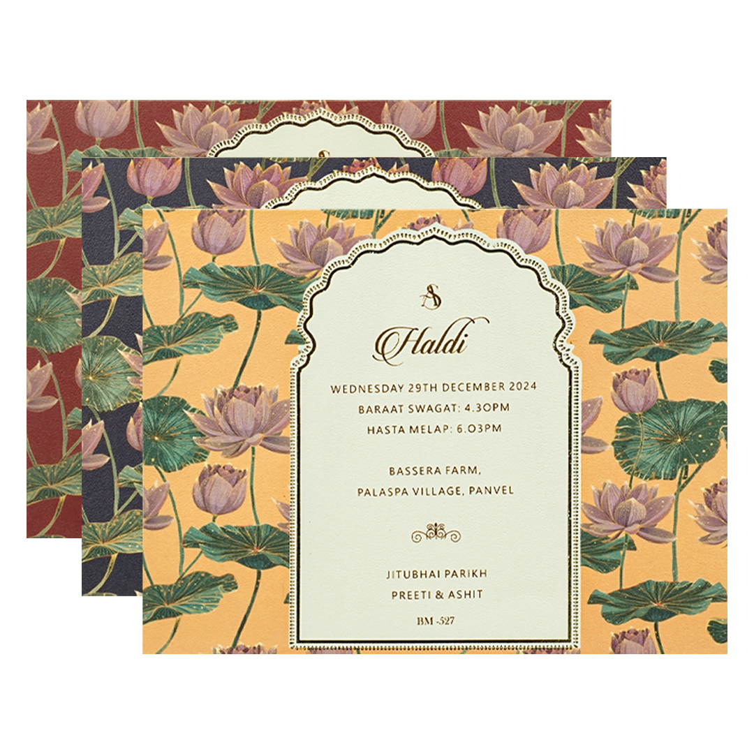 Cream Lotus Floral Padded Wedding Card - KBM05270