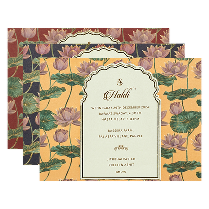 Cream Lotus Floral Padded Wedding Card - KBM05270