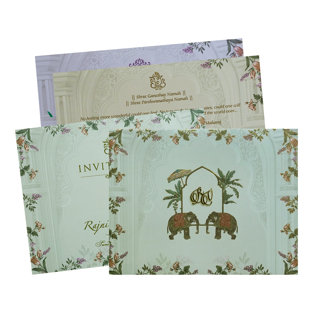 Green Padded Floral Arch Wedding Card- KVN07300