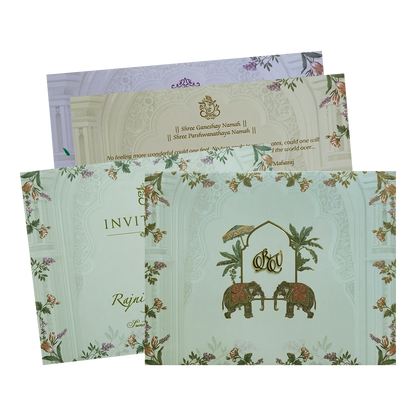 Green Padded Floral Arch Wedding Card- KVN07300