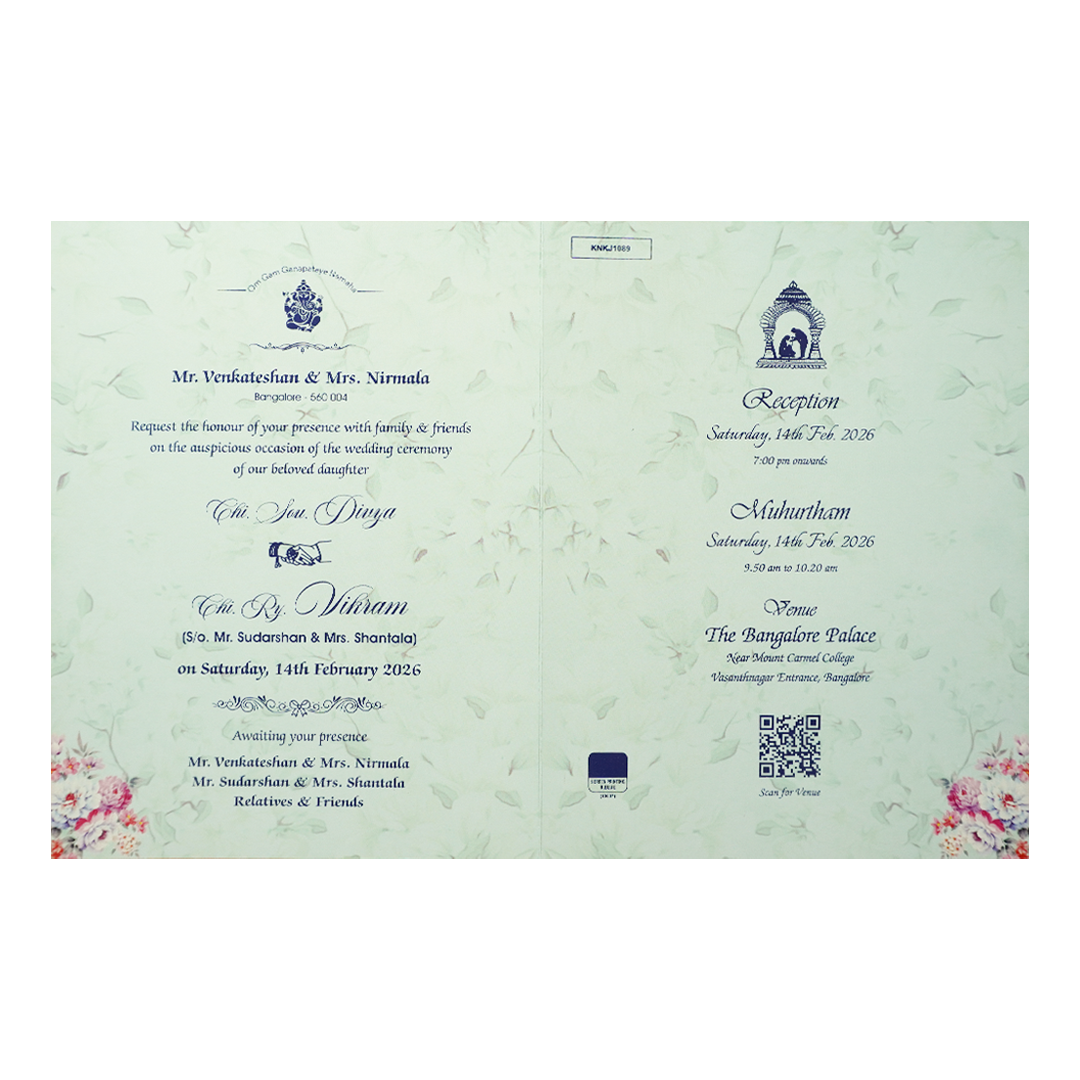 Mint Blue Floral Ganesha Wedding Card-KNKJ1089
