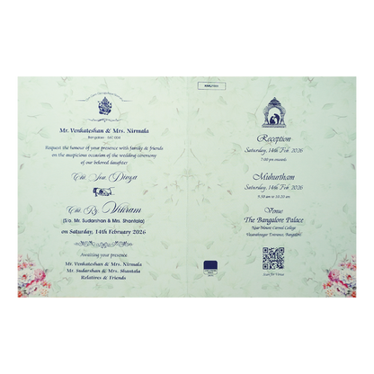 Mint Blue Floral Ganesha Wedding Card-KNKJ1089